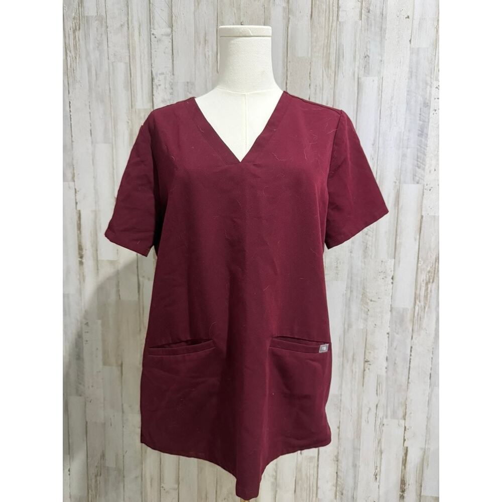 Figs Women's Casma V-Neck Scrub Top Burgundy Medium Short Sleeve Workwear